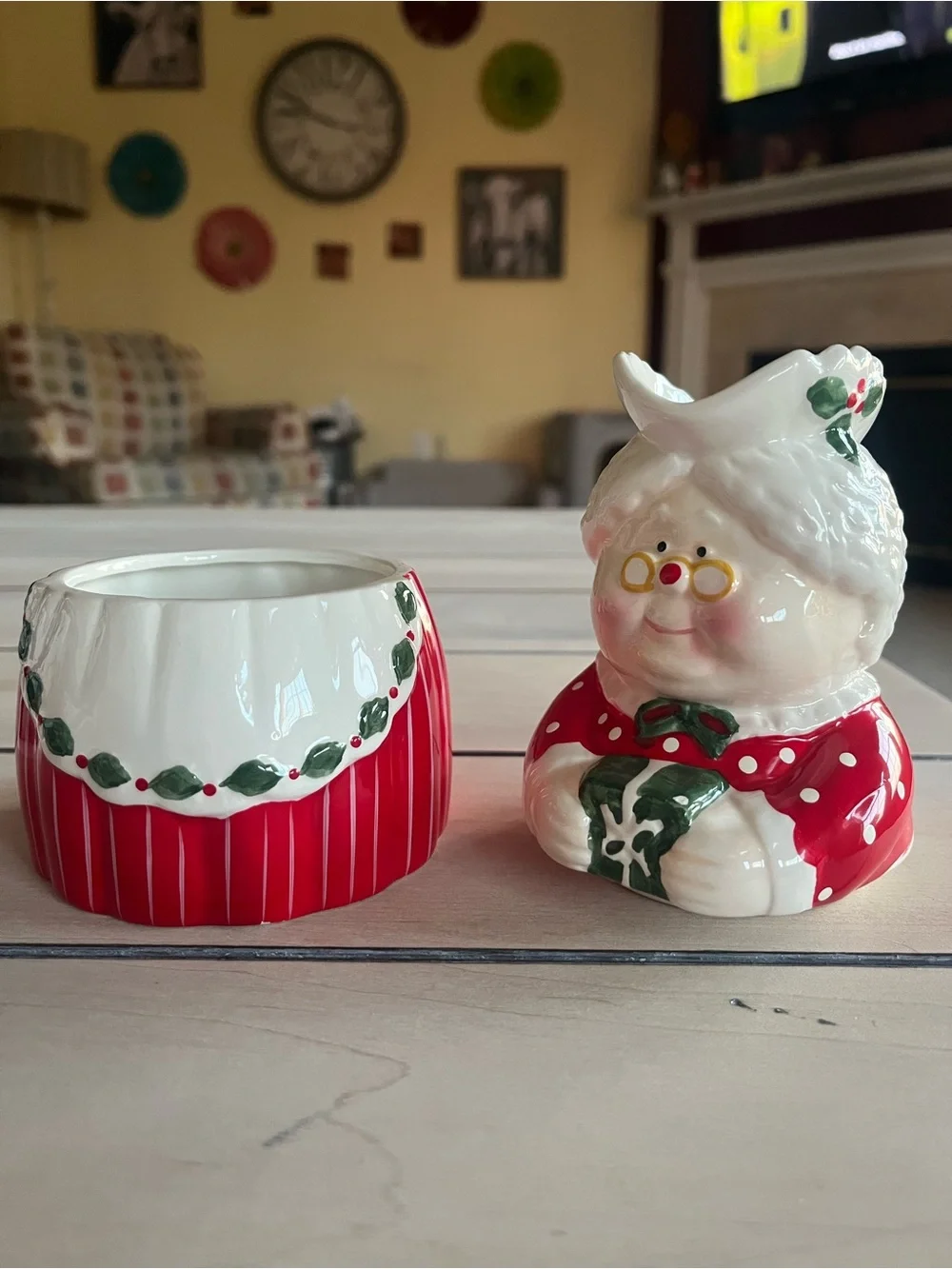 Mrs. Santa Ceramic Sugar & Creamer Set - Red and White Holiday Decor